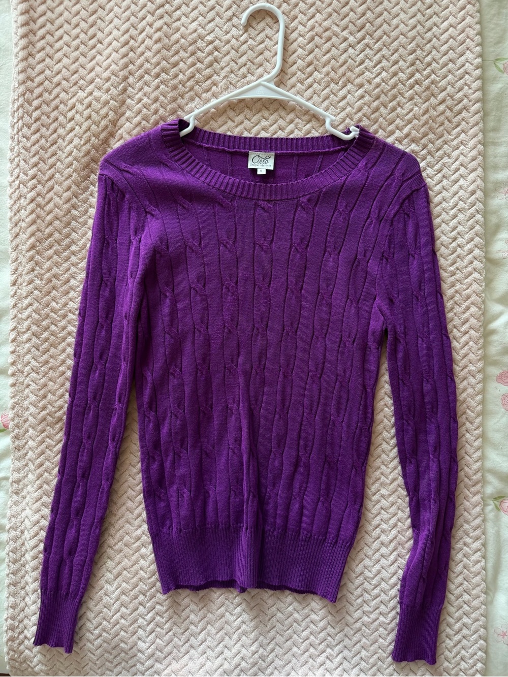 Cielo Purple Cable-Knit Crewneck Sweater